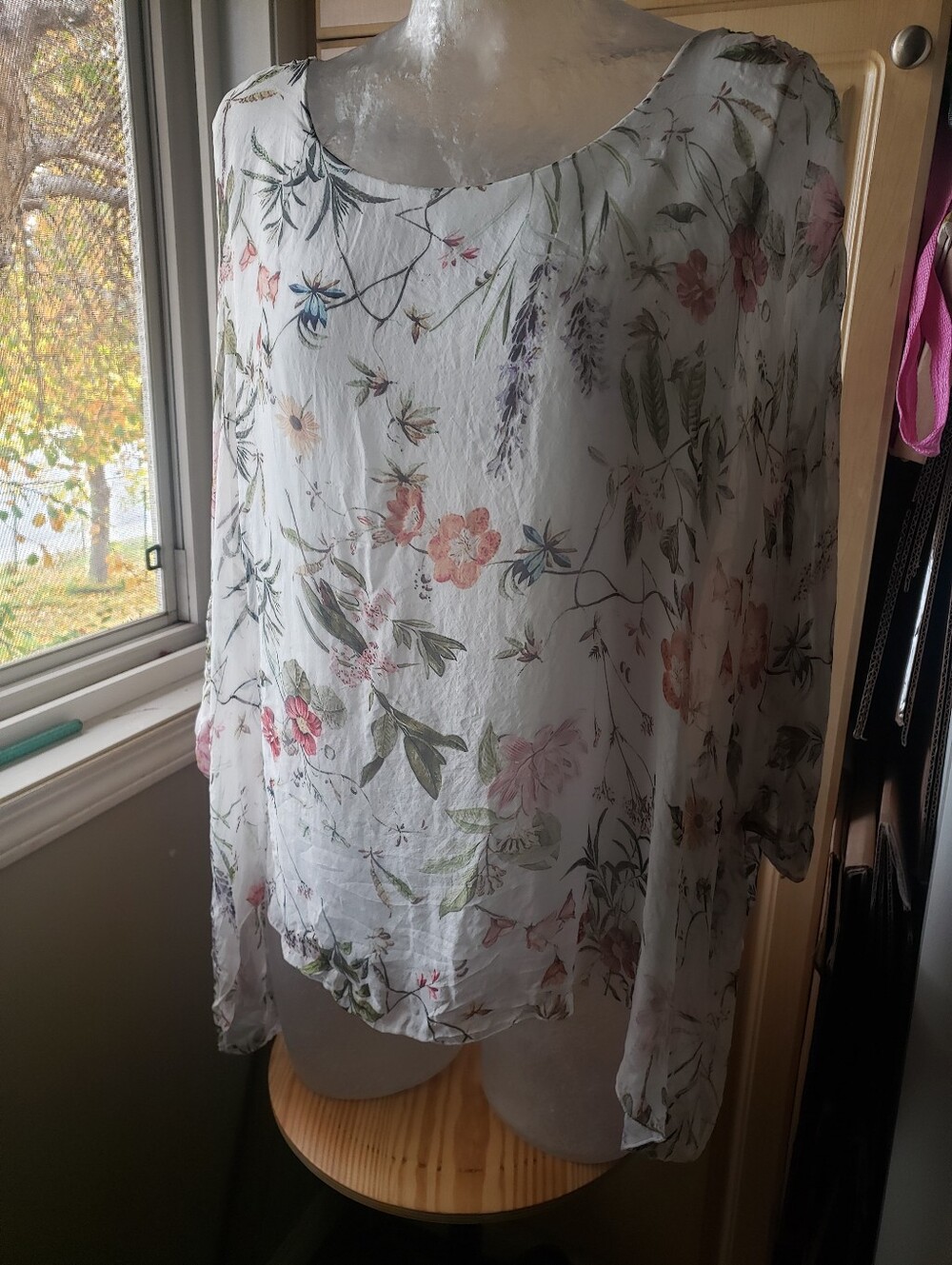 Floral Sheer Blouse - White with Pastel Floral Print